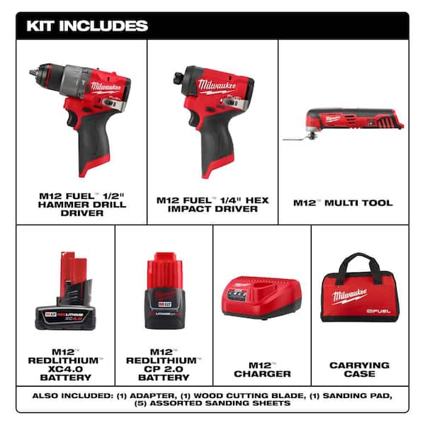 M12 FUEL 12-Volt Li-Ion Brushless Cordless Hammer Drill and Impact Driver Combo Kit (2-Tool) with M12 Multi-Tool