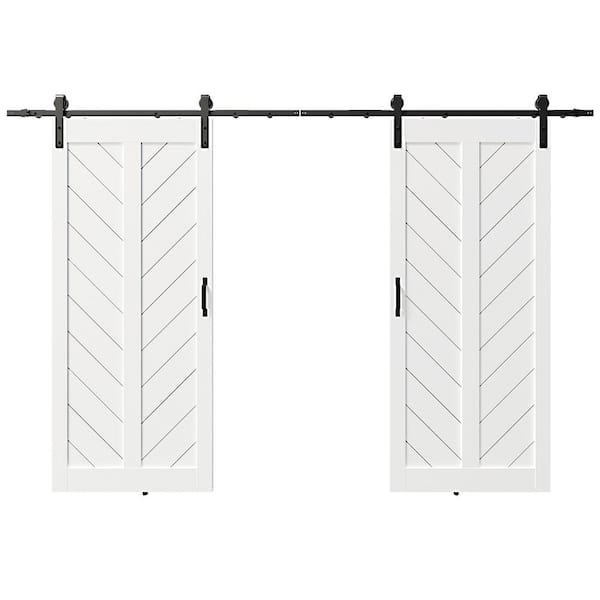 60 in. x 84 in. (2 in. x 30 in. Doors) White V-Shape Finished, MDF Sliding Barn Door with Hardware Kit