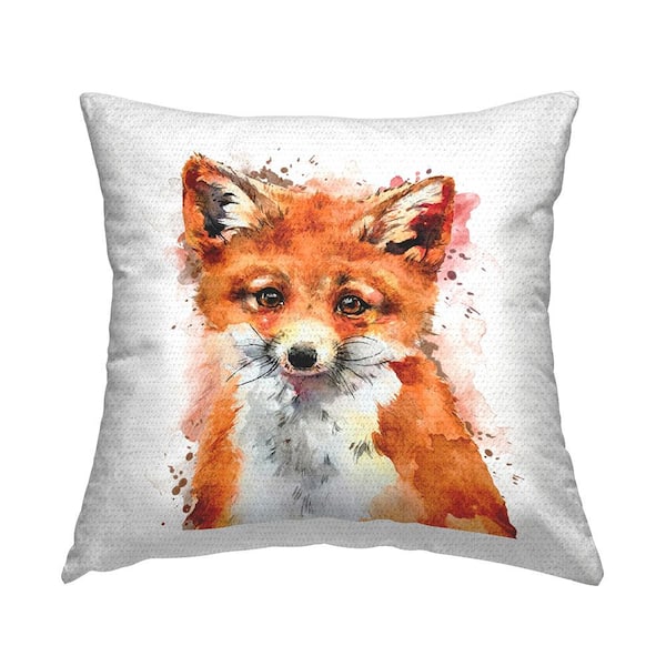 Stupell Industries Fox Orange Watercolor Splash Orange Square Outdoor Throw Pillow