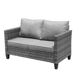 Libra Wicker Outdoor Patio 2 Seat Sofa Couch with Dark Gray Cushion