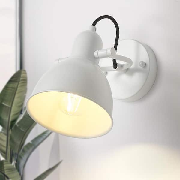 Wigston 6.3 in. 1-Light White Wall Sconce with Metal Shade, Industrial Hardwired Wall Light Sconce for Hallway, Stairs