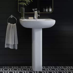 Modern White Ceramic Rectangular Chateau Pedestal Bathroom Vessel Sink with Round Single Faucet Hole