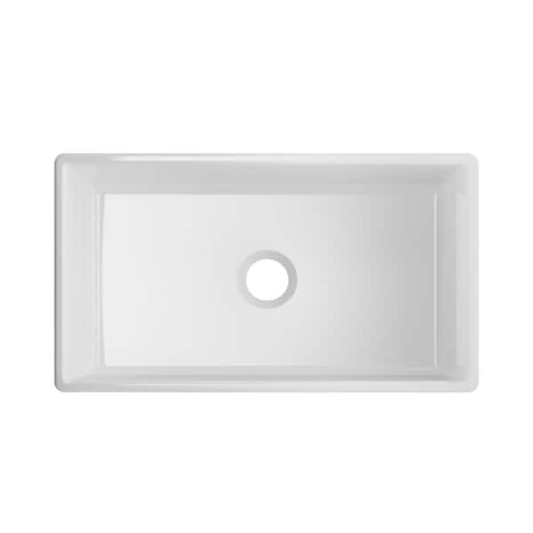 CHESHIRE 33 in. White Fireclay Farmhouse Apron Front Undermount Single Bowl Kitchen Sink
