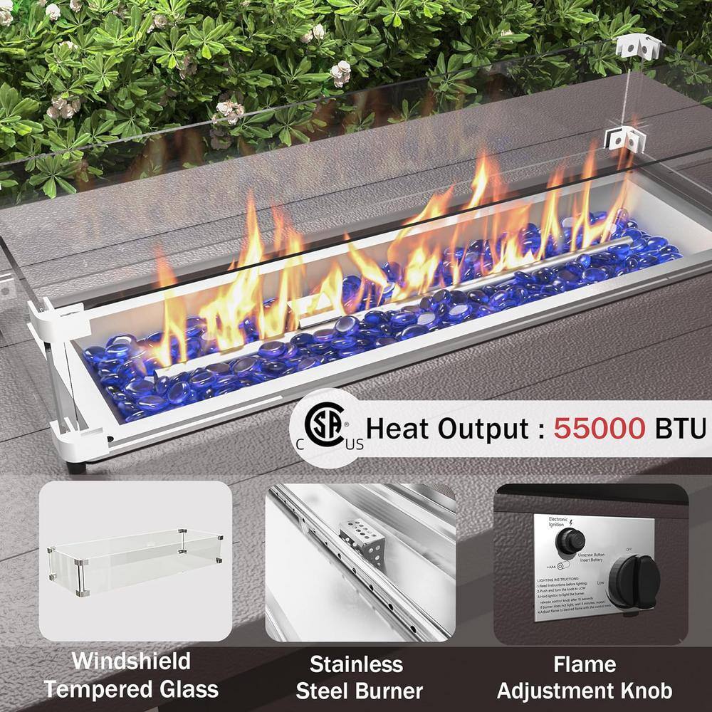 6-Piece Sand Aluminum Patio Set with Fire Pit Table
