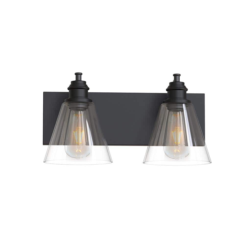 Manor 15.375 in. Width 2-Light Vanity Light Matte Black Finish Clear Glass Shades price history on PriceWatchPro