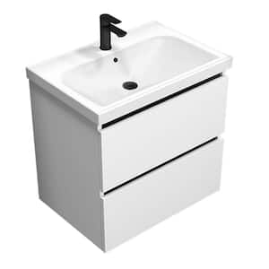 SKY 25.6 in. W x 17.72 in. D x 24.8 in. H Wall Mounted Bath Vanity in Glossy White  with Vanity Top Basin in White