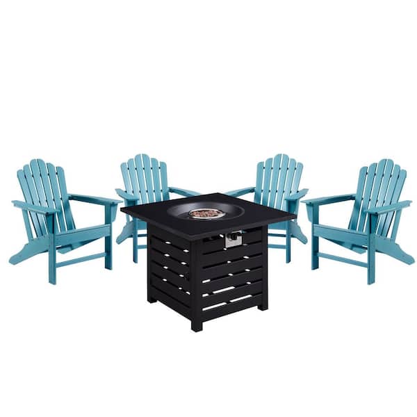 CASAINC 5-Piece Plastic Adirondack Outdoor Conversation Patio Fire Pit in Blue