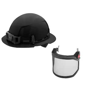 BOLT Black Type 1 Class C Full Brim Vented Hard Hat with 4-Point Ratcheting Suspension with BOLT Mesh Full Facesheild