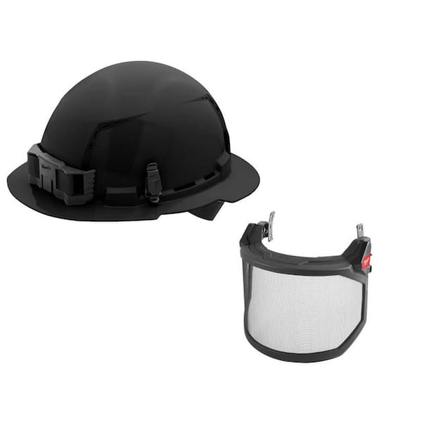 Milwaukee BOLT Black Type 1 Class C Full Brim Vented Hard Hat with 4-Point Ratcheting Suspension with BOLT Mesh Full Facesheild