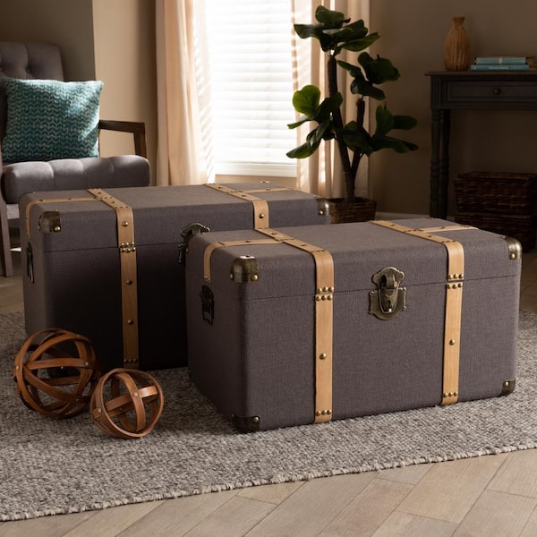 Baxton Studio Stephen 2-Piece Dark Brown and Oak Brown Trunk Set