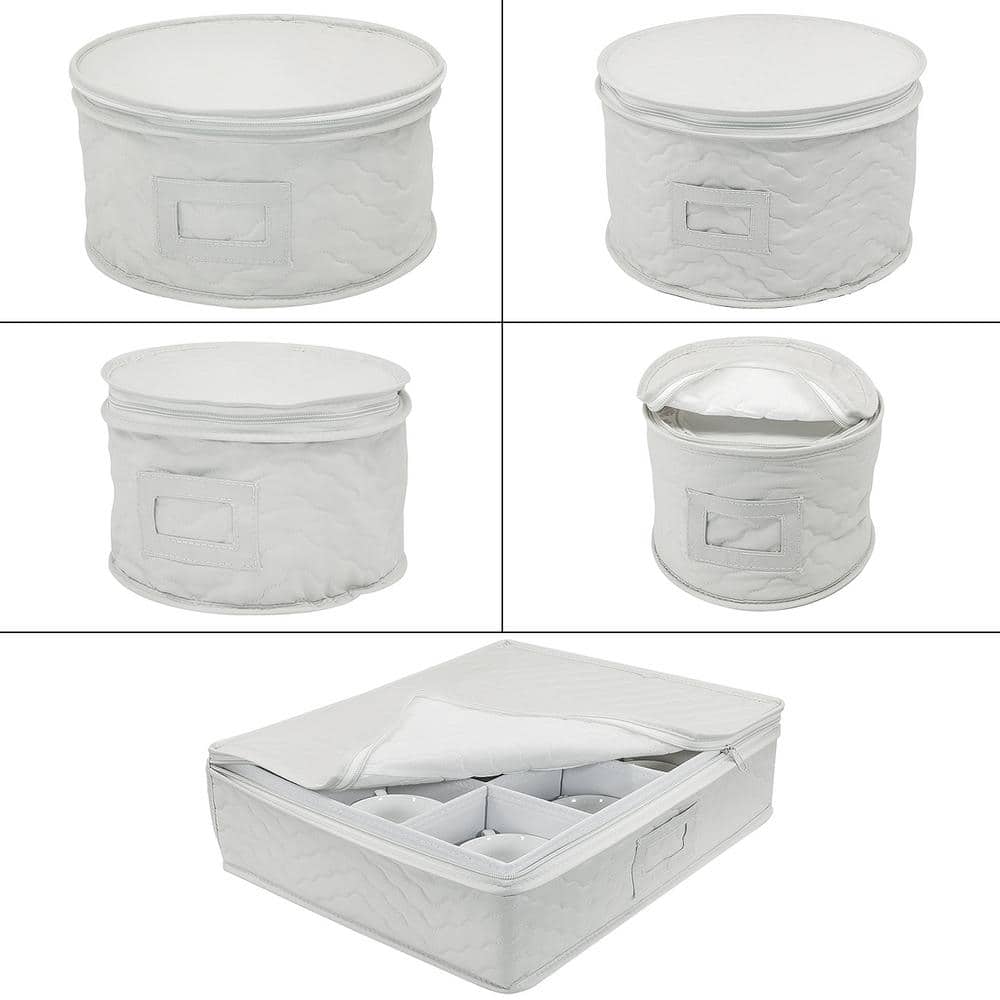 Sorbus White Quilted 5-Piece Dinnerware Storage Set with Felt Protectors