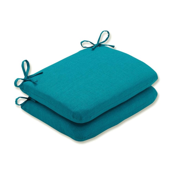 Pillow Perfect Solid 18.5 in. x 15.5 in. Outdoor Dining Chair Cushion in Blue (Set of 2)