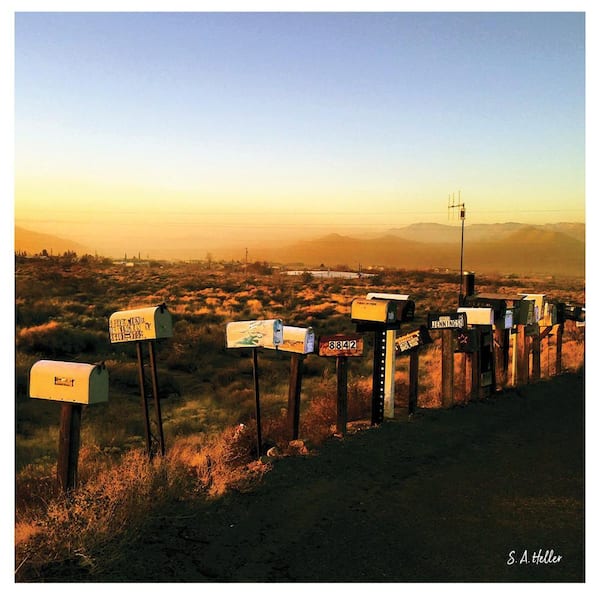 VENICE BEACH Collections Desert Sunset Mailboxes by Steven a Heller 1-Piece Unframed Canvas Drawing Print 30 in. x 30 in.