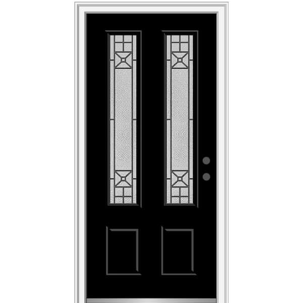 MMI Door 36 in. x 80 in. Courtyard Left-Hand 2 Lite Decorative Painted Fiberglass Smooth Prehung Front Door, 4-9/16 in. Frame