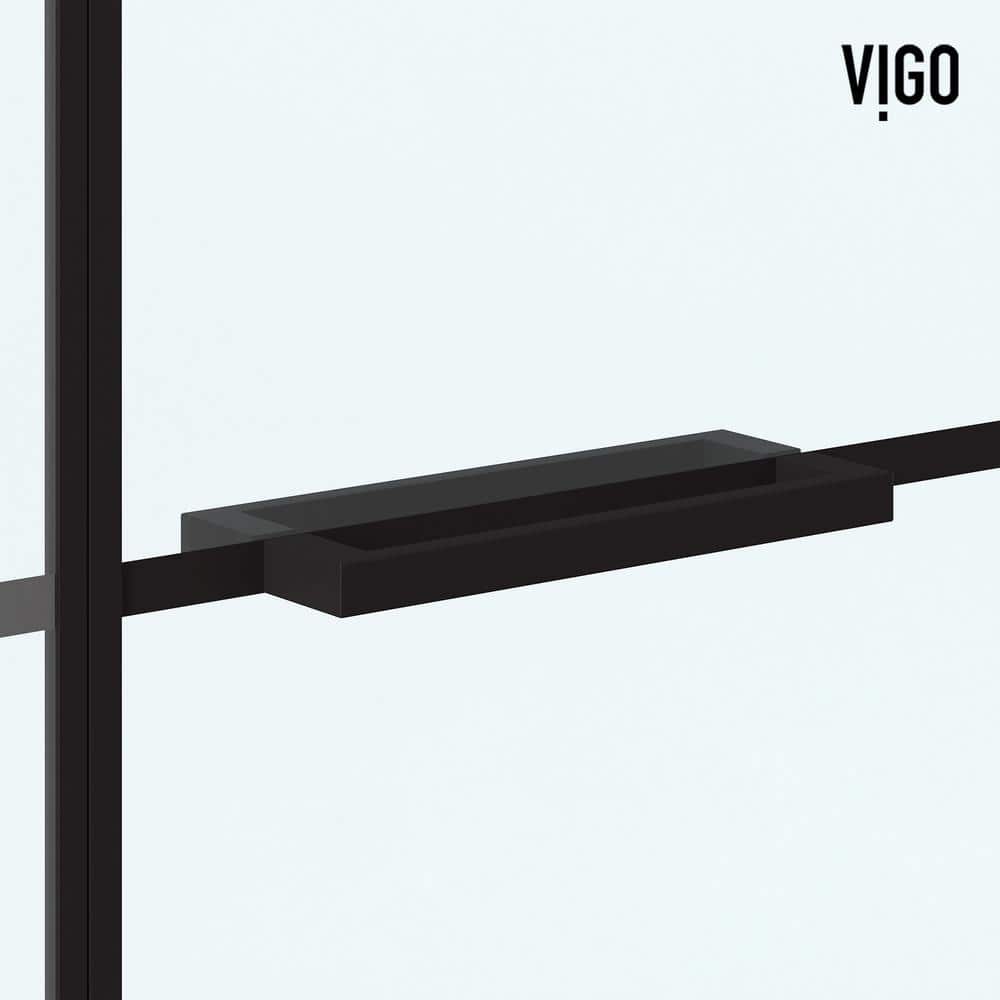 Meridian 60" Matte Black and Clear Grid Glass Shower Door
