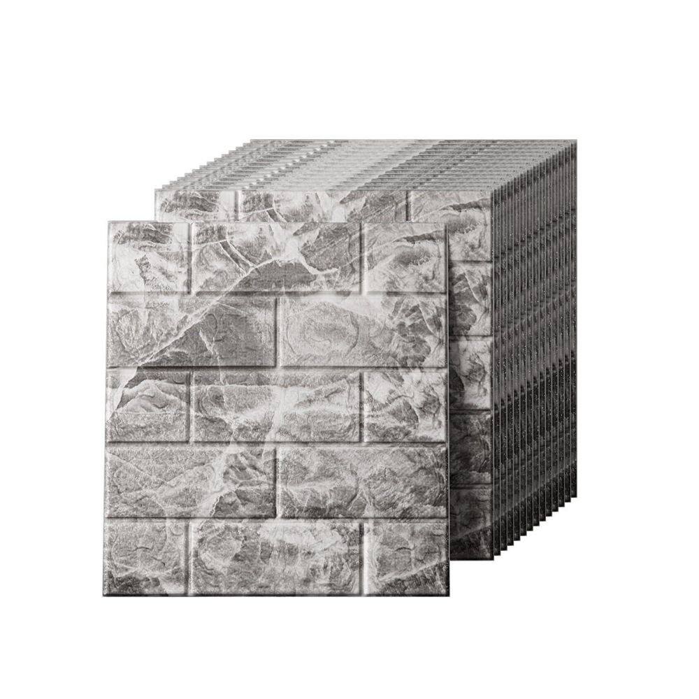 15 in. x 13.7 in. Gray 3D Peel and Stick Wall Panels, Textured Faux Brick W