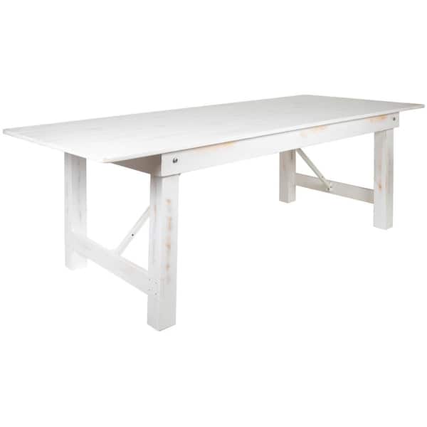 Carnegy Avenue Antique Rustic White Wood 4 Leg Dining Table Seats 8