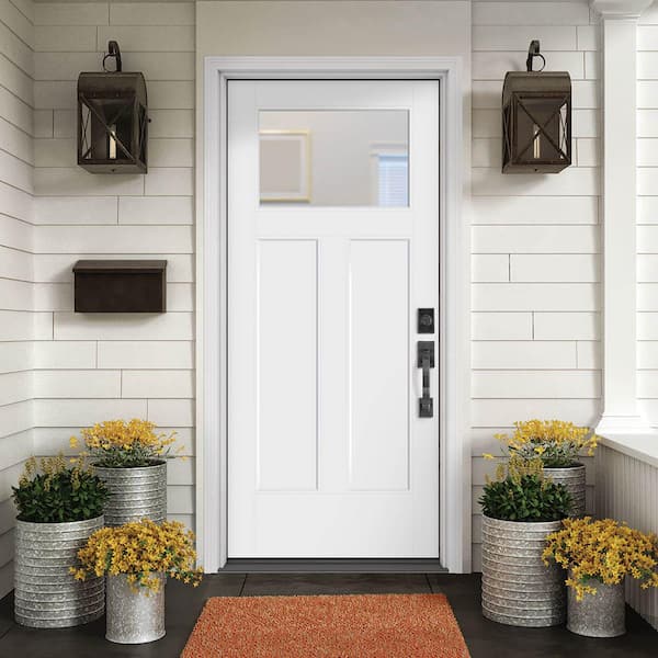 Performance Door System 36 in. x 80 in. Winslow Pearl Left-Hand Inswing White Smooth Fiberglass Prehung Front Door