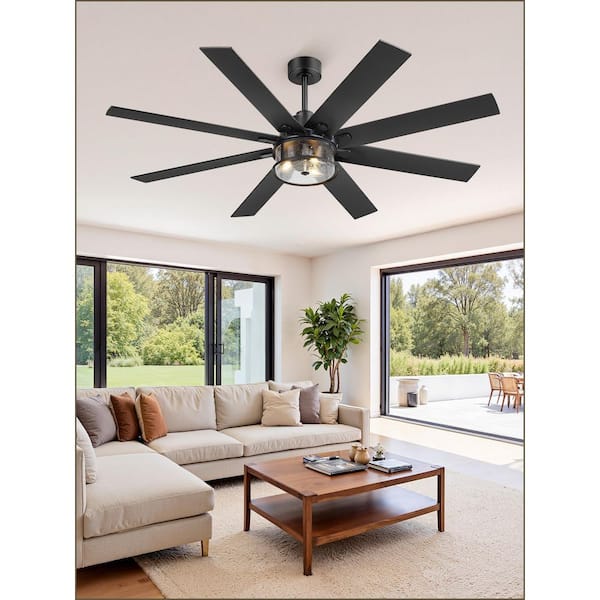 HINNIXY 65 In Black Indoor/Outdoor Ceiling Fan with Light & Remote