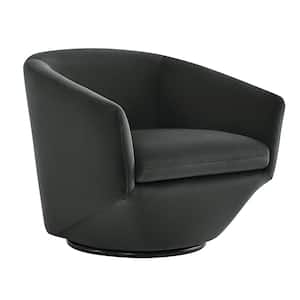 Elowen Dark Gray Velvet Fabric Swivel Armchair with Metal Base Accent Chair Fully Assembled for Living Room