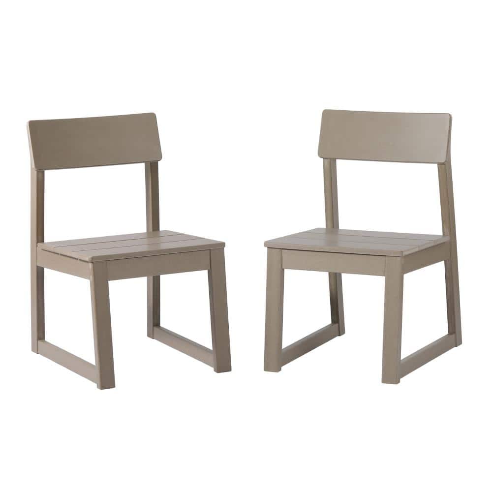 CoastSide Outdoor Patio HDPE Plastic Armless Modern Dining Side Chair (Set of 2), Weathered Wood