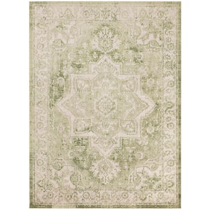 Astra Machine Washable Ivory Green 4 ft. x 6 ft. Center medallion Traditional Area Rug
