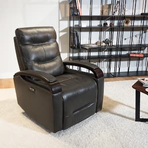 Seraphina Alpha Gray Genuine Leather Power Swivel Glider Rocker Recliner with Power Headrest Wooden Armrest and USB Port
