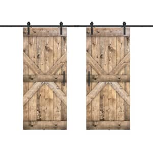 Mid X 48 in. x 84 in. Fully Set Up Dark Walnut Finished Pine Wood Sliding Barn Door with Hardware Kit