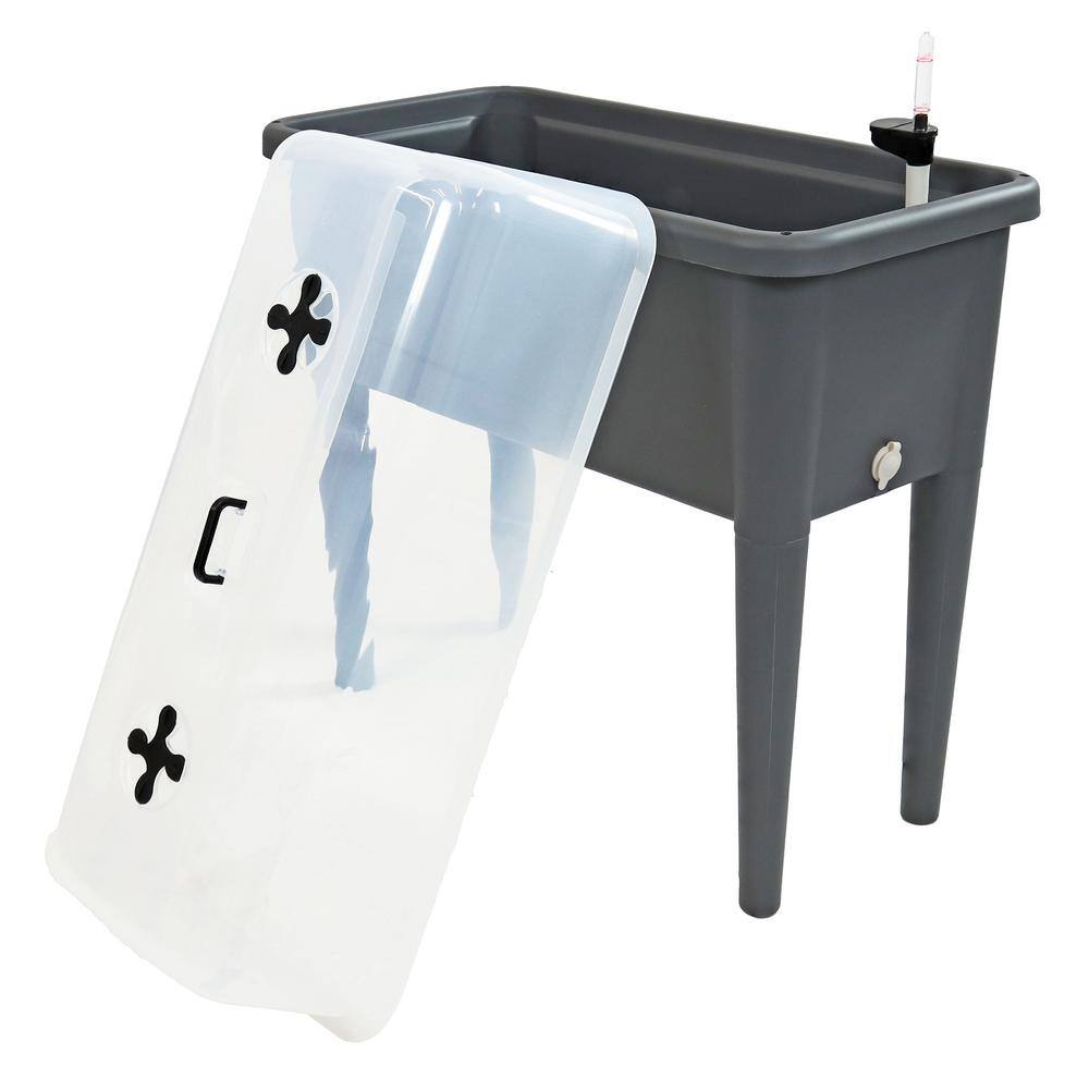 Gray Plastic Self-Watering Raised Garden Bed with Cloche Cover