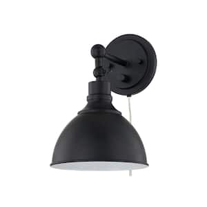 Franklin 1LT wired Sconce matte black finished and white accent finish inside the metal shade