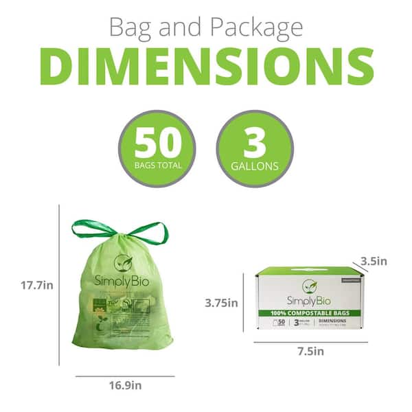 BEIDOU-PAC 100% Compostable Trash Bags, 3 Gallon Compost Bags Small Kitchen  Trash Bags with