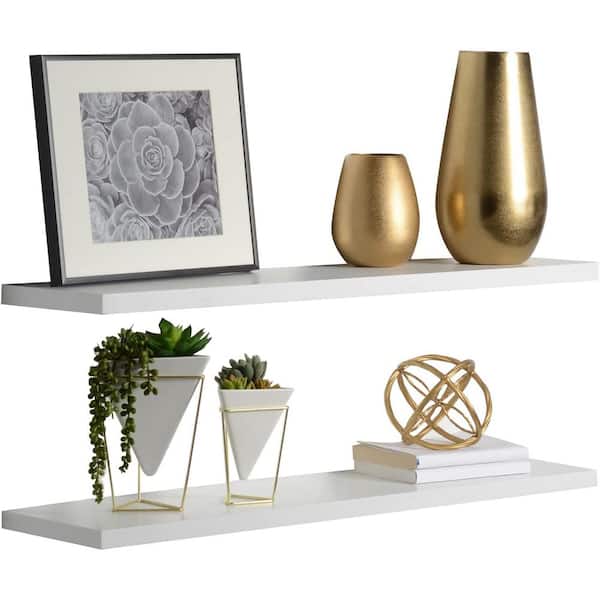 Delta 36 in. W x 1 in. H x 8 in. D White Decorative Floating Wall Shelves (2-Pack)