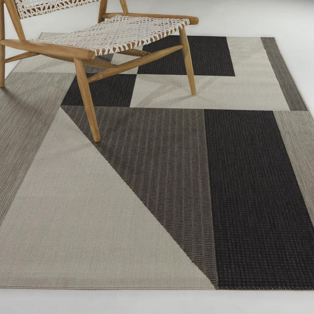 Galvin Tan and Black Geometric Synthetic Indoor/Outdoor Area Rug