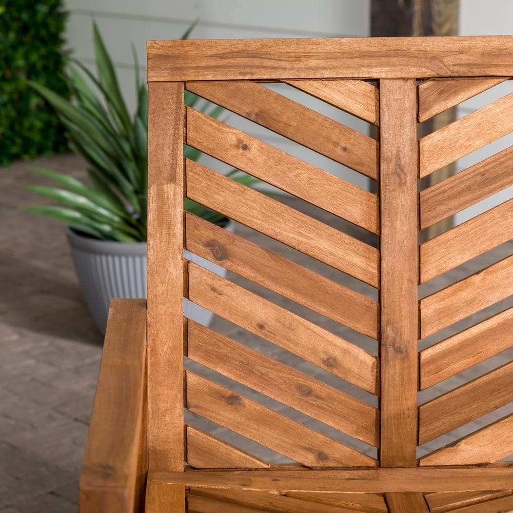 Set of 2 Brown Chevron Slatted Acacia Wood Patio Chairs