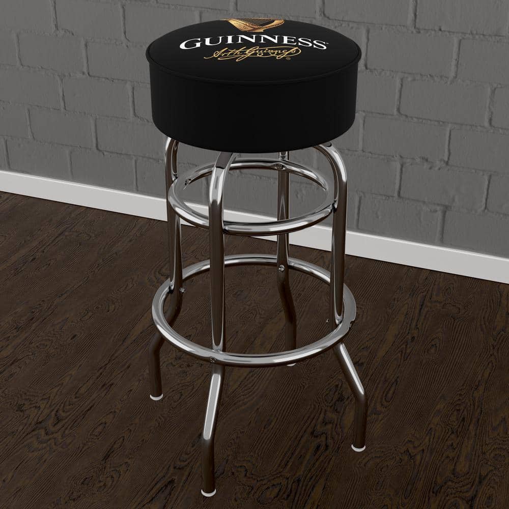 Guinness Signature 31 in. Black Backless Metal Bar Stool with Vinyl
