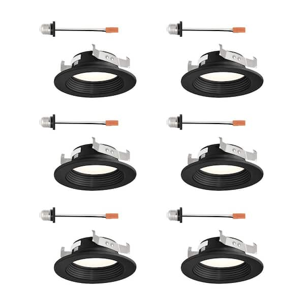 EnviroLite 4 in. Black Baffle Trim Dimmable LED Recessed Can Light for Damp Indoor Areas, 6-Pack