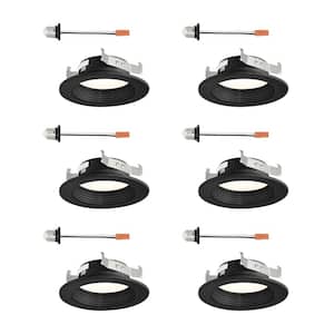 4 in. Black Baffle Trim Selectable CCT Integrated LED Housing Required Recessed Can Light for Kitchens (6-Pack)
