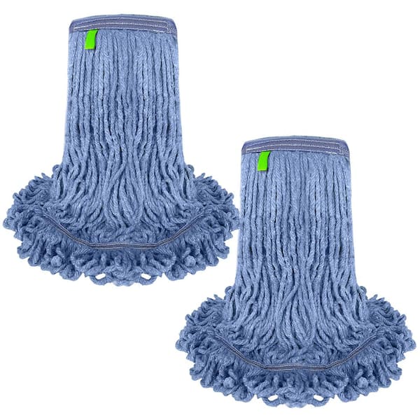 BISON LIFE 1.25 in. Loop End String Mop Blended Mop Head Replacement Refill 20 oz. Blue (2-Pack)
