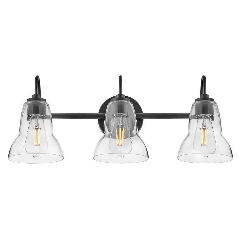 Vera Black 3-Light Vanity with Clear Glass Shades
