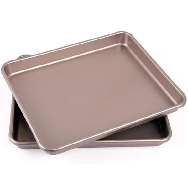 2-Piece Heavy Carbon Steel Nonstick Thick Rimmed Toaster Oven Baking Tray Set for Even Heat Distribution