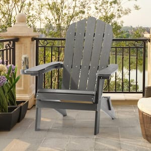 Folding Plastic Adirondack Chair Patio Outdoors Weather-Resistant Fire Pit Chair in Dark Gray