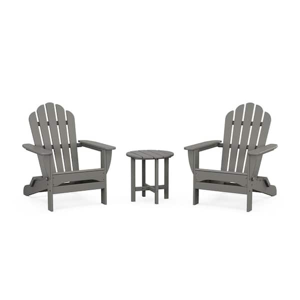 Trex Outdoor Furniture Monterey Bay 3-Piece Plastic Patio Conversation Set in Stepping Stone Folding Adirondack