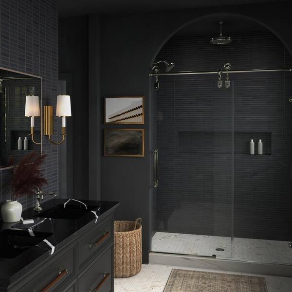 KOHLER Artifacts 57-58 in. W x 81 in. H Frameless Sliding Shower Door in Oil-Rubbed Bronze with 3/8 in. Thick Clear Glass