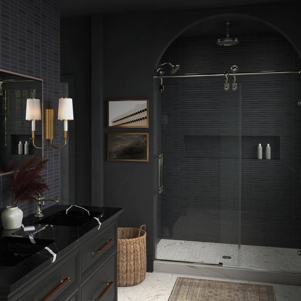Polished Chrome Frameless Sliding Shower Door with Tempered Glass