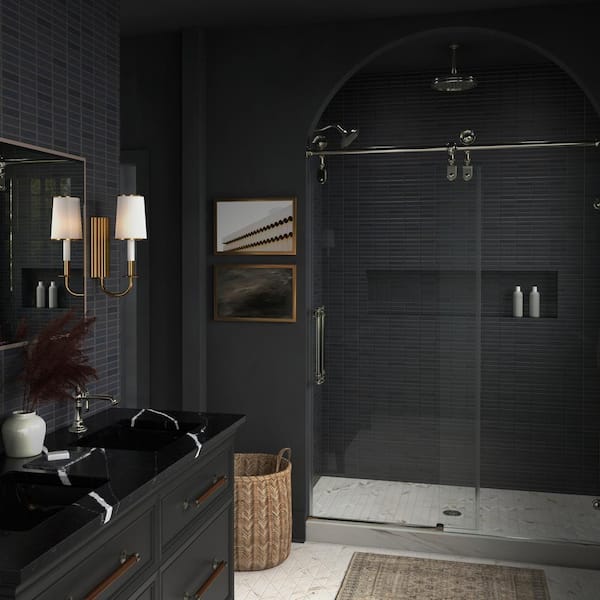 KOHLER Artifacts 58-59 in. W x 81 in. H Frameless Sliding Shower Door in Polished Chrome with 3/8 in. Thick Crystal Clear Glass