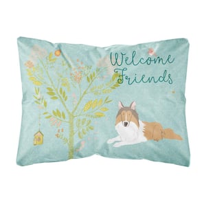 12 in. x 16 in. Multi-Color Lumbar Outdoor Throw Pillow Welcome Friends Collie