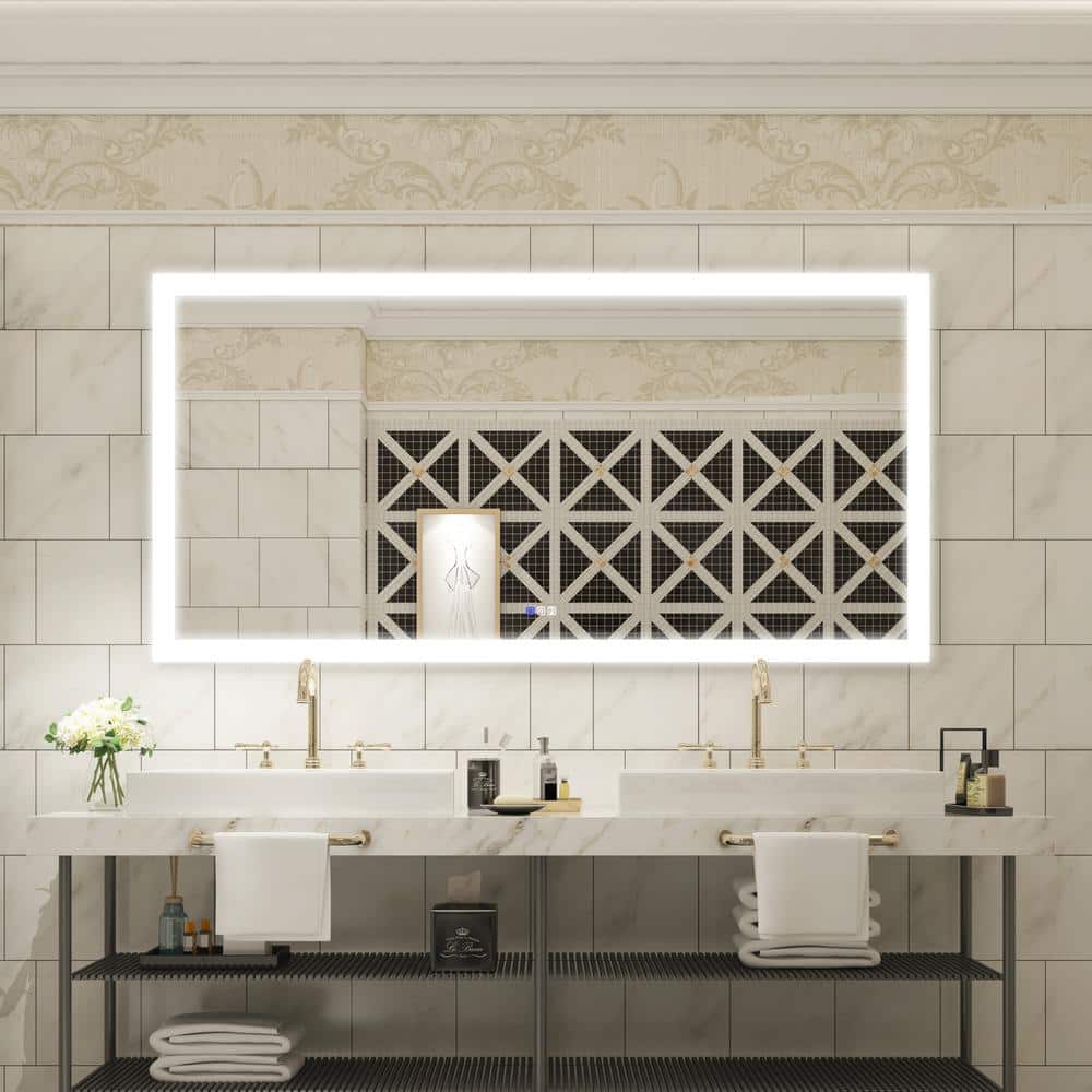 72 in. W x 36 in. H Large Rectangular Metal Framed Anti-Fog Dimmable Wall Bathroom Vanity Mirror in Silver price history on PriceWatchPro
