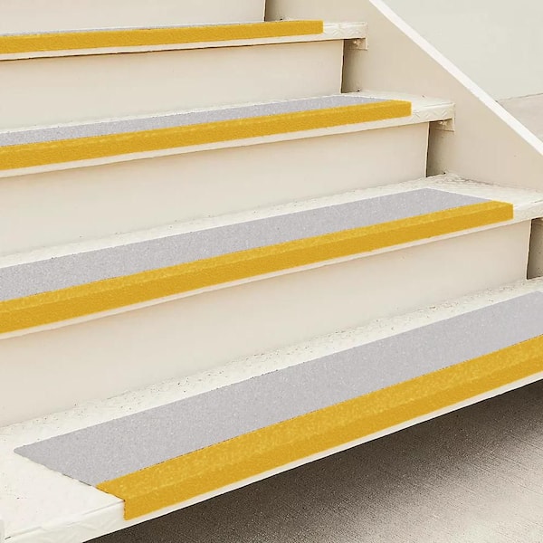 1 ft. x 4 ft. Anti-Slip Fiberglass Deck Tile Stair Cover-Gray/Yellow, Step Protection