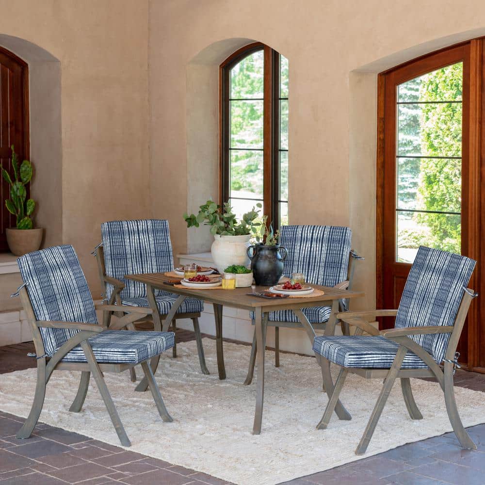 Blue Shibori Stripe Outdoor Highback Dining Chair Cushion