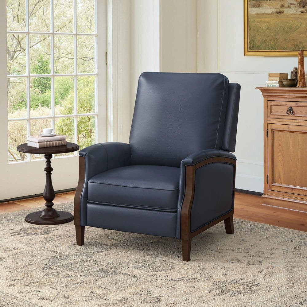LUE BONA Aola Navy Genuine Leather Recliner Chair Arm Chair with
